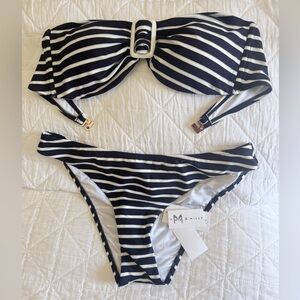 Milly Nautical strapless Metallic Stripe Bikini Set in Navy and White - Large